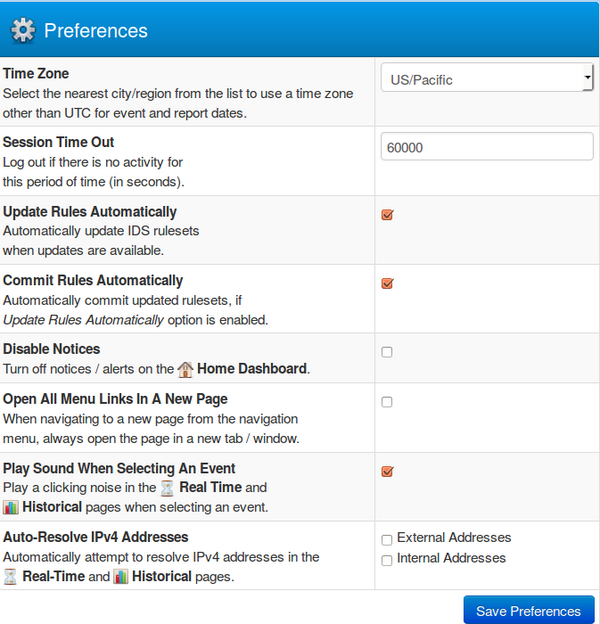 Account Preferences Page